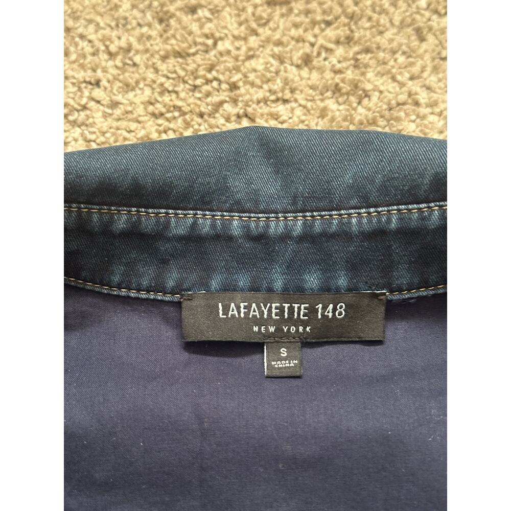 Lafayette 148 S Dark Blue Denim Tunic Mini Dress Collared Button Up Pockets - Picture 5 of 6